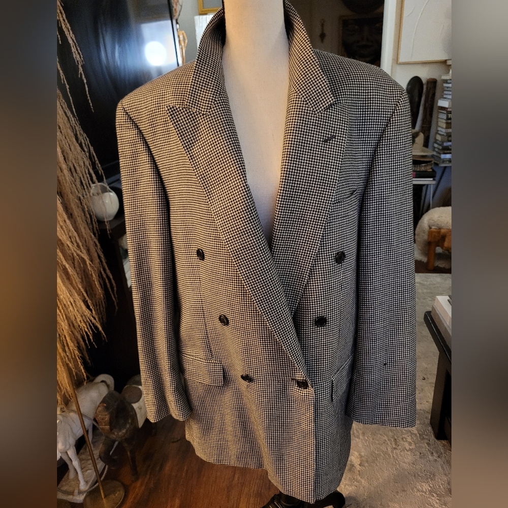 jf j.ferrar Black and White Houndstooth Blazer